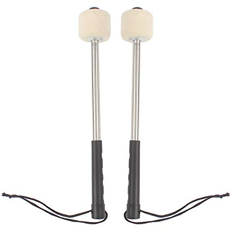 Bass Drum Hallet Drum Stick, Bass Drum Mallet Filz Kopf Percussion Mallets Timpani Sticks mit Edelstahlgriff 1 Paar Schwarze Trommelstöcke