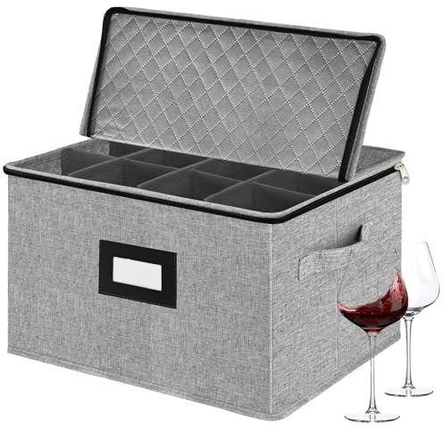 VERONLY Stemware Storage Cases, Wine Glass Storage Box Containers,China Storage,China Storage Containers Hard Shell for Glassware or Crystal,Holds 12 Red or White Wine Glasses.(Light Gray)