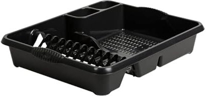 Large Dish Drainer Strong Plastic Holds up to 12 plates with two cutlery drainer -46.50 x 38.00 x 9.00 cm - 100% Black