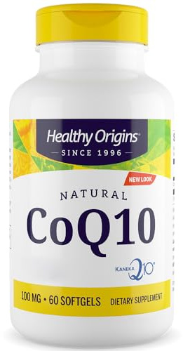 Healthy Origins, CoQ10 naturale con Kaneka Q10, 100 mg, dose elevata, 60 capsule molli, Testate in Laboratorio, Senza Glutine, Senza Soia, Non OGM
