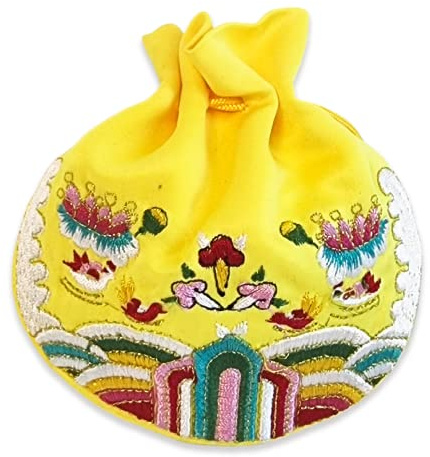 Seoulful Vintage Korean Embroidered Bokjumeoni - Traditional Lucky Pouch - Hanbok Fortune New Year & Chuseok Gift Bag (Yellow)
