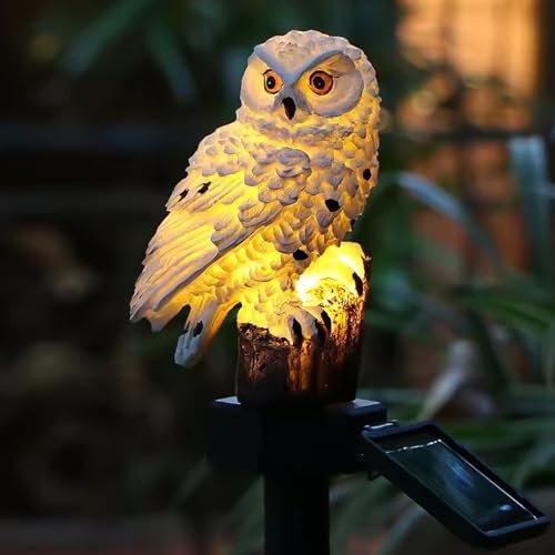 Syfunlv Lampe Solaire LED de jardin, Décoration de jardin en forme de chouette, Solaire étanche Lampe de Pelouse, Lumières de chemin, Adaptée au Pelouse extérieur, à la cour, au balcon (Blanc)