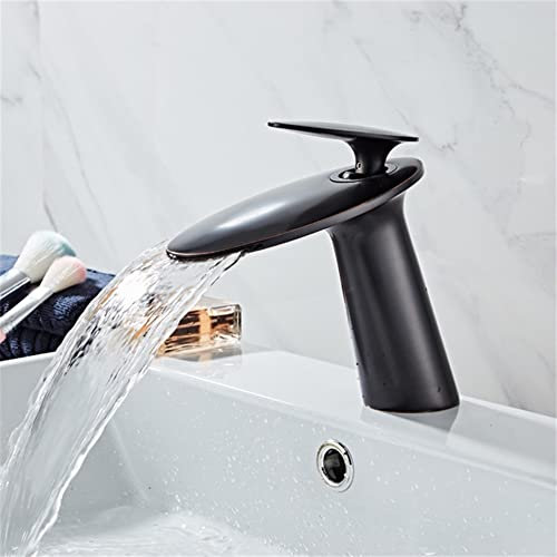 ADITAM Waschbecken Wasserhahn Waschbecken Wasserhahn, Badarmatur aus massivem Messing in Roségold, Kalt- und Warmwasser-Wasserfall-Mischbatterie, Einhand-Deck montierte Goldhahn-Waschtischarmaturen