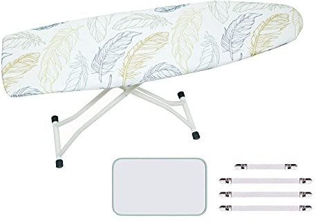 Treer Housse Table à Repasser 140x50cm en Impression 3D, Résistante Aux Hautes Températures, avec Tampon Anti-Scorch et Fixations, pour Fers à Repasser Vapeur (4 Plumes de Couleur Claire)