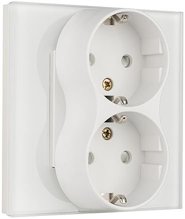 BSEED Schuko Doppelsteckdose Unterputz - 2 Fach Auf Einem Sockel, Glas, Passt in Unterputzdose, Wandsteckdose 16Amp EU Weiß - 86mm