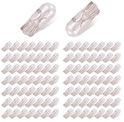 GKmow 100 PCS Car Brake Light Bulb, T10 12V 5W Halogen Incandescent, Turn Signal, Reverse Light, Daytime Running Bulb, Replacement for Cars, Trucks, SUVs (White)