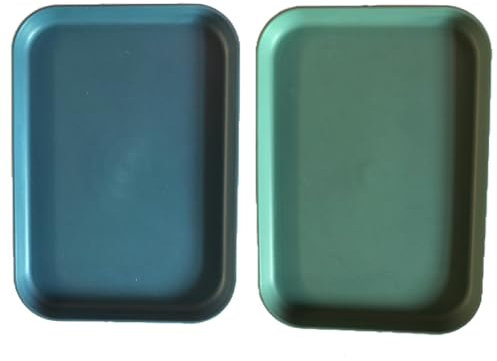 Klein Rechteckig Mini Tablett für Frühstück und Fast Food - Wiederverwendbar Serviertablett für Küche, Café - Dunkelblau und Grün 2 Stück