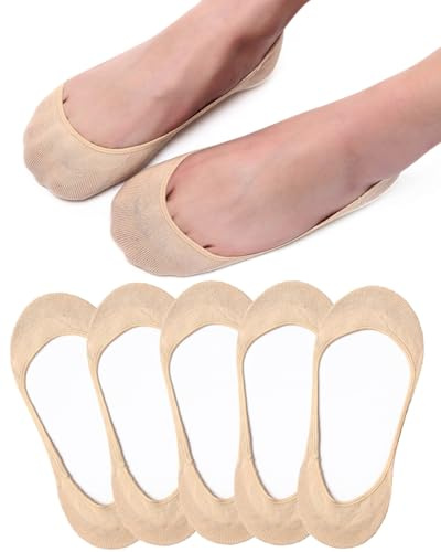 Blu Ninfee No Show Socks Women 3-5 6-8, Invisible Socks for Ladies Non Slip | 5Pairs Cotton Footsies Ballerina Socks, Low Cut Socks Shoe Liners for Ballet Flat, Boat Shoe, Loafer for Summer, Multipack