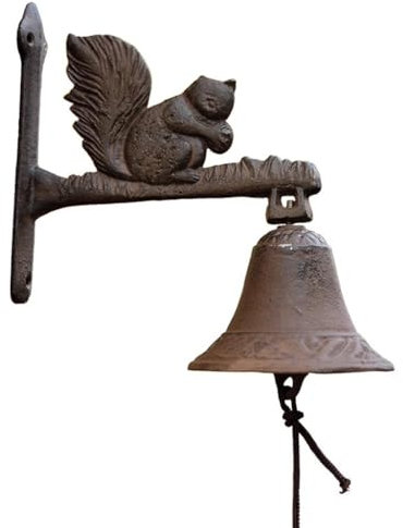 Iron Squirrel Bell for Wall, Cast Iron Hand Rattles Door Bell, Villa Patio Decoration Vintage Garden Decoration Bell