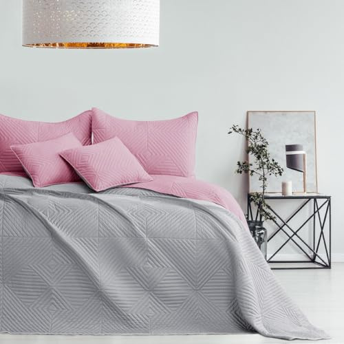 texpot Bettüberwürf 170 x 210 cm rosa-grau Tagesdecke zweiseitig Ultrasonic Steppung