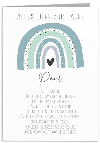 Taufkarte Mädchen Junge personalisiertes Taufgeschenk Regenbogen Karte Taufe Geschenk Klappkarte mit Umschlag 10,5 x 14,8 cm (Blau)
