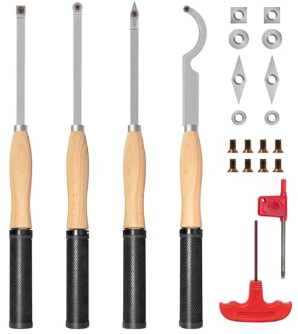 DEEFIINE 18.3 Full Size Carbide Tip Wood Lathe Turning Tool Kit, Lathe Roughing and Finishing Hollow Tool with 8pcs Diamond Round Square Carbide inserts For Woodturning(4 set)