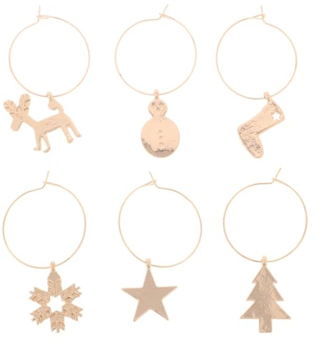 Healeved Christmas Wine Glass Rings Christmas Wine Glass Charms Set of 6 - Festive Metal Charms for Easy Identification - Holiday Drink Decor for Parties and Gatherings
