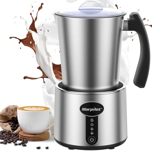 Morpilot Montalatte Elettrico, Milk Frother in Acciaio Inossidabile, 4 in 1 Funzione, Capacità Massima 230ml Cappuccino o 500 ml Latte Caldo