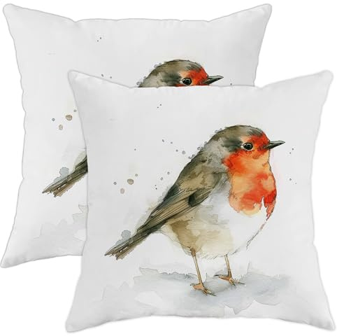 Winter Pillow Covers Set of 2, Red Robin Bird Decorative Throw Pillows Case, Indoor Farmhouse Style Cushion Covers for Home Sofa Bed Couch 18x18 Inch