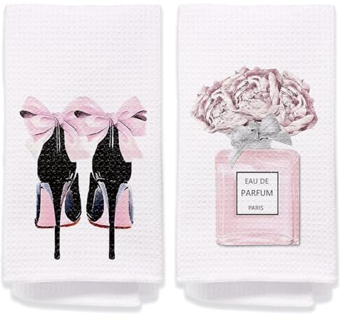 Yomisex Pink Hand Towels Decor for Bathroom, Pink Bathroom Accessories Decorative Towels for Washroom Bath Towels Set of 2, Bow Decor Hand Towels Decor for Washroom Gifts for Women