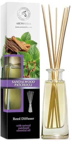 Raumduft Diffuser Sandelholz Patchouli 100 ml - Raumduft Diffuser mit Ätherischem Patchouli Öl - Sandal Duft - Raumbeduftung - Frischer Aroma - Diffusor mit Stäbchen - Aromatherapie