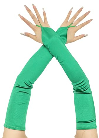 jdstty Abendessen, Satin-Handschuhe, Abschlussbälle, lange Handschuhe für Damen, Ball-Kostüm, dunkelgrün