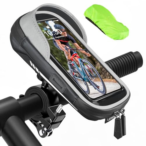 Handyhalterung Fahrrad Lenkertasche Wasserdicht Handyhalter Motorrad Handy Halterung 360°Drehbarem für 4.7-7 Zoll Smartphone mit Regenhaube und Reflektierend Fahrradtasche (Schwarz, unter 6.5 Zoll)