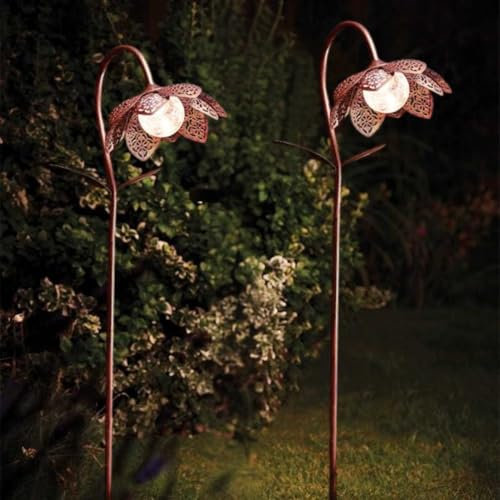 Garden Mile Set of 2 90cm Metal Flower Solar Stake Lights Large Solar Lights Outdoor Garden Decorations Weatherproof Outdoor Stake Ornaments Perfect for Patio Lawn Yard Flowerbeds