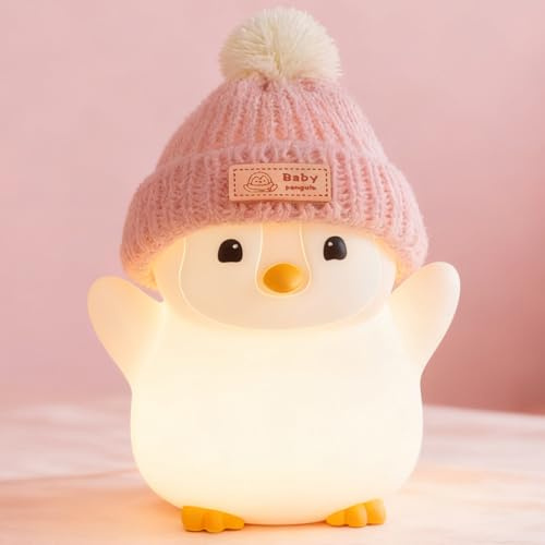 FAMIDUO Luz Nocturna Bebe Pingüino, Luz Nocturna Infantil de Silicona con Control Táctil, LED Recargable Lampara Bebe Noche 20 Minutos Temporizador,Decoración para Dormitorio,Regalo para Bebés y Niños