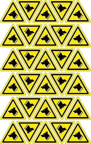 Caution dog sign, 50mm triangle - Pack of 30 stickers on A4 sheet