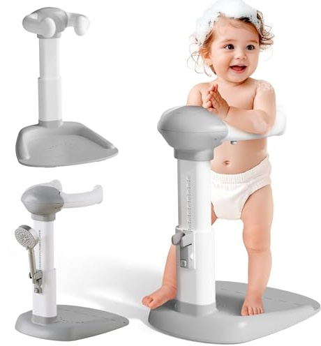 PAMPORPET Soporte Baño Bebe, Base Antideslizante Para Soporte Ducha Para Bebe, Ducha De Bebé Para Niños Pequeños (8-36 Meses), Ducha De Pie Como Reemplazo De Bañera De Bebé Y Asiento De Baño