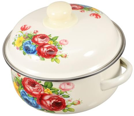 Holibanna Emaille-küchentopf Mit Deckel Zum Kochen Suppentopf Mit Griff Vintage-kochgeschirr Kompatibel Mit Induktionsherden Für Milch Und Kleine Mahlzeiten