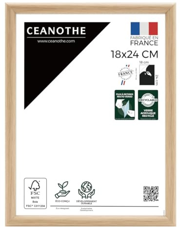 Ceanothe Cadre Photo 18x24 cm Bois Clair Naturel, pour Exposition et Idéal pour Petit Souvenir Décoration et A5, Collection Essentiel Verre Acrylique Incassable Fabriqué en France