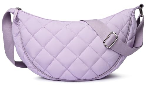 Micmores Crossbody Bag Damen UmhäNgetasche Nylon Gesteppt Tasche Leicht Puffer Crossbody Bag Groß Schultertasche Hobo Bauchtasche Damen Herren (Lila)