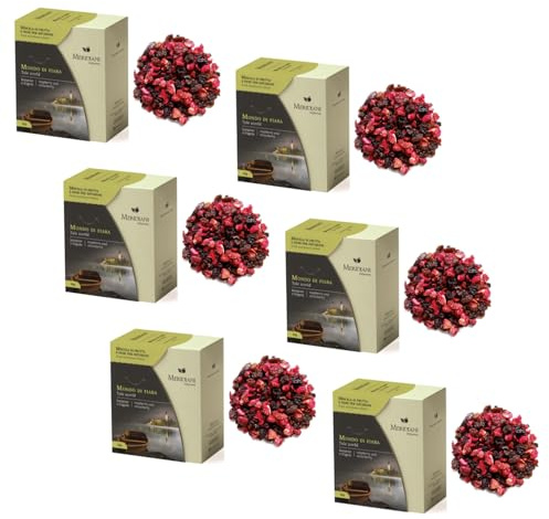 Meridiani® | Mondo di Fiaba Miscela per Infuso | Tisana Lampone Fragola Bacche del Bosco Senza Caffeina - (6 x 80 Gr) | Miscela Fruttata Gusto Delicato