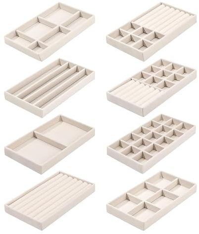 Bandeja para joyas, 8 unidades, apilable, organizador de joyas para cajones, joyero para mujer, para guardar pendientes, anillos, pulseras y collares, pendientes