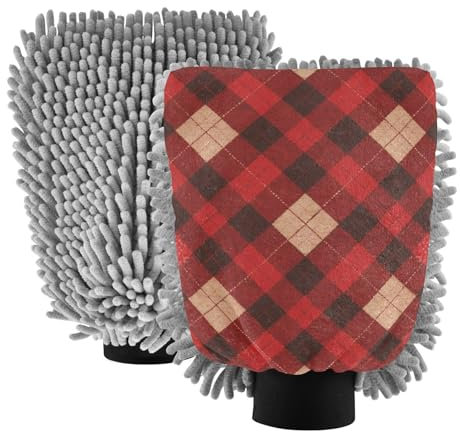 Guanto da lavaggio in microfibra a scacchiera rosso e nero antigraffio per lavaggio auto spazzola a mano