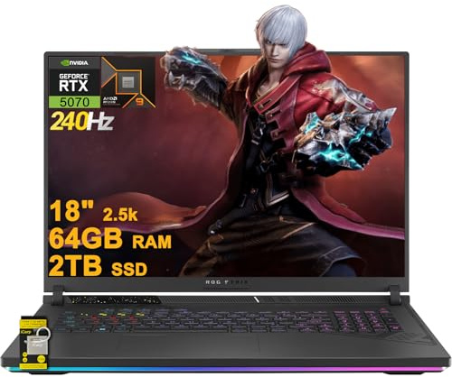 ASUS ROG Strix G18 G814 Gaming Laptop 18 2.5k (2560x1600) 240Hz (100% DCI-P3) AMD 16-core Ryzen 9 9955HX (>i9-14900HX) 64GB DDR5 2TB SSD GeForce RTX 5070 RGB Backlit FHD Camera Win11 ICP Hub