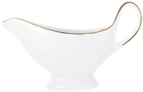 Pichet à Sauce en Céramique Blanche à Bord Doré pour Service | Récipient Cuisine Occidentale, Usage Maison et Restaurants, Facile à Ranger, pour Sauces et Épices