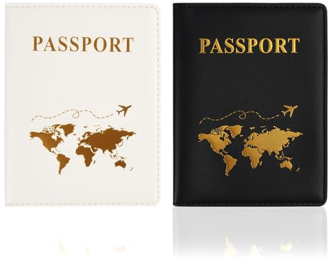 2 Pcs PU Leather Passport Holder Travel Wallet, Passport Holder Cover, Passport Cover and Luggage Tag, Tickets, Boarding Pass, ID Cards, Credit Cards, Slim Passport Wallet for Men and Women