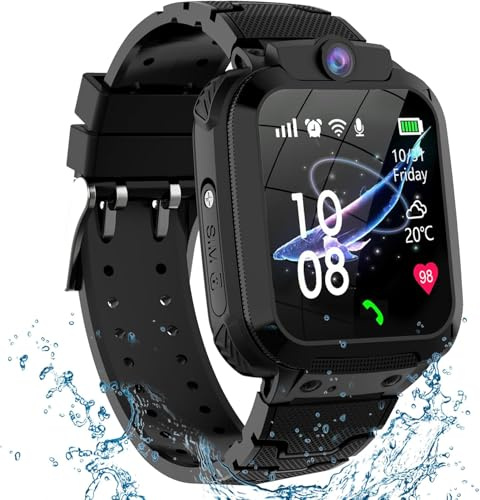 Smartwatch Kinder, Kinder Smartwatch mit GPS und Telefon, Wasserdichte GPS Uhr Kindermit SOS Anruffunktion, Voice Chat, Schulmodus, Spiel, Wecker, IP68 Kinderuhr Geschenk für Mädchen und Jungen