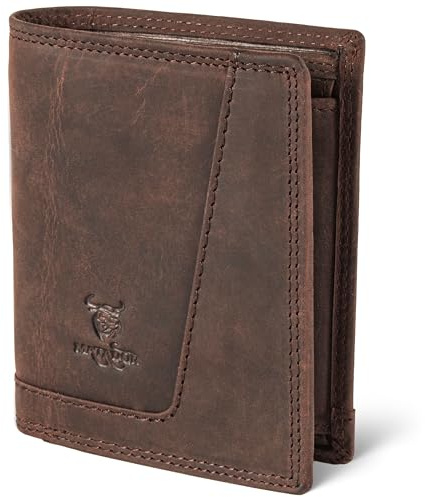 MATADOR Portmonee Herren Karten Leder mit Geheimfach #LUGO inkl.edler Geschenk Box, Elegante RFID Geldbörse, Luxus Leder Portemonnaie Herren Viele Kartenfächer in Braun Dunkel