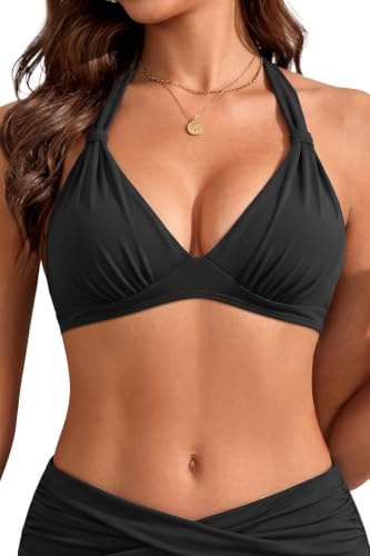 Yonique Neckholder-Bikinioberteil für Damen, gepolstert, Vintage-Badeanzug, Oberteil ohne Unterteil, Schwarz, 18 Plus