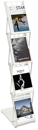 NiuLifeya Stående display tidningsställ 4 våningar järnbokhylla vikbar A4 litteraturstativ tidningsställ broschyrställ, för butiker utställningar kontor