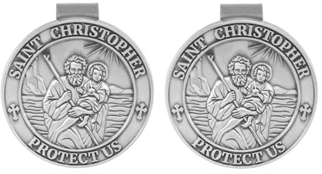 Penitue 2stk Christophorus-Medaille fürs Auto, Visierclip aus Zinklegierung für Auto-Sonnenblenden Geschenke Fahranfänger Christophorus-Medaille Visierclip für Familie und Freunde
