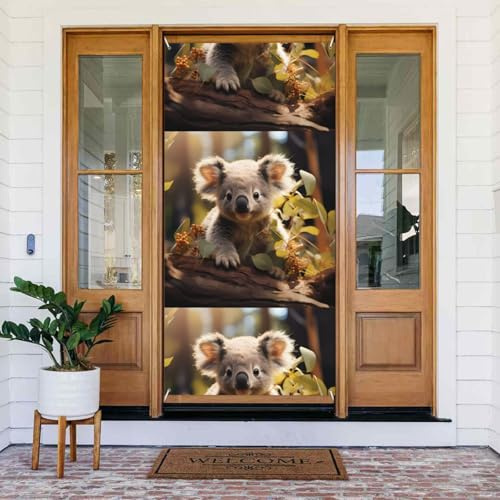 Cute Koala Plant Door Cover Decorated Banner.Printed Door Cover Banner, Festive Wall Hanging for Party Decor