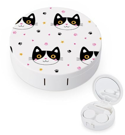 fkgvwo Contact Lens Case Cartoon Cat Contact Lens Holder Box Container Soak Storage Kit