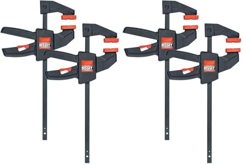 BESSEY Einhandzwingen EZS11-4SET, Spannweite 110 mm Ausladung 40 mm, Spannkraft 20 Kg, 2 Stück, Umsteckbar zum spreizen, Einhandbedienung ohne Kraftaufwand, Gewicht 0,12 Kg (Packung mit 2)