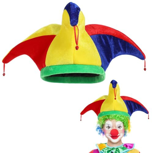 Hemobllo Fabric Clown Hat with Bells – Carnival Circus Party Hat, Clown Costume Accessory, Stage Performance Prop, Adjustable Headpiece