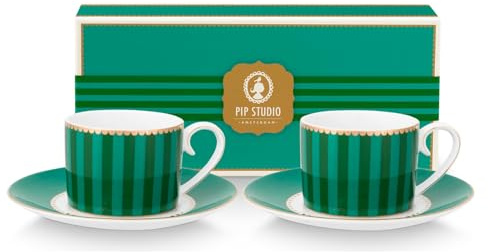 Pip Studio Love Birds Stripes Emerald-Green Espressotasse mit Untertasse 0,125l Set2
