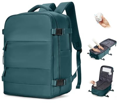 BJLFS Vakuumryggsäck med Ryanair-pump 40 × 30 × 20 damkabinbagage vakuum Ryanair handbagage Easyjet Wizzair Kompressionsryggsäck reseväska för 14-tums bärbar dator, D10-påfågel blå, Ryanair/Wizzair 40