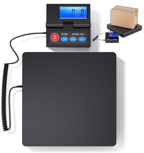 Bilancia a pacchetti, 50 kg, D = 2 g, bilancia digitale ad alta precisione, con display LCD a parete, inclusa batteria e cavo USB per pacchetti/bagagli/ufficio postale (nero)
