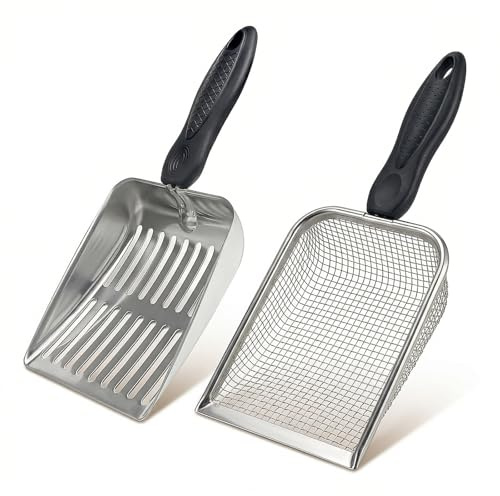 2Pcs Stainless Steel Cat Litter Scoopers,Cat Poop Scoopers,cat litter scoop | Metal Mesh Pooper Scooper Cat Litter Tray Scooper for Cats Litters Box,cat litter scoop,pooper scooper