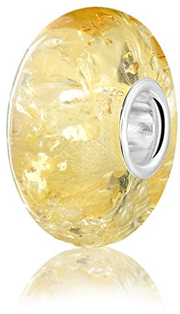 ANDANTE - Premium Collection - Echter OSTSEE Bernstein Bead Charm Kettenanhänger in 925 Sterling Silber - zertifiziert - GOLD DES MEERES - Farbe ZITRONE - 8 mm x 14 mm